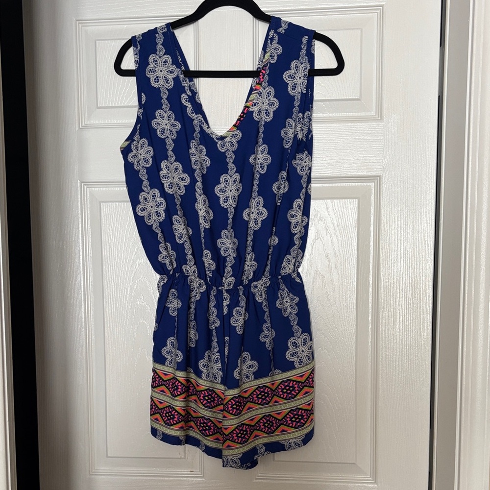 Blue and White Patterned Jumpsuit